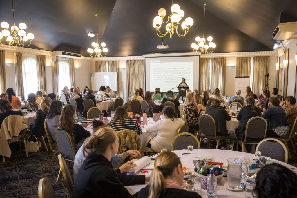 Room full of Sanctuary educators, learning with Kelly Goodsir.,