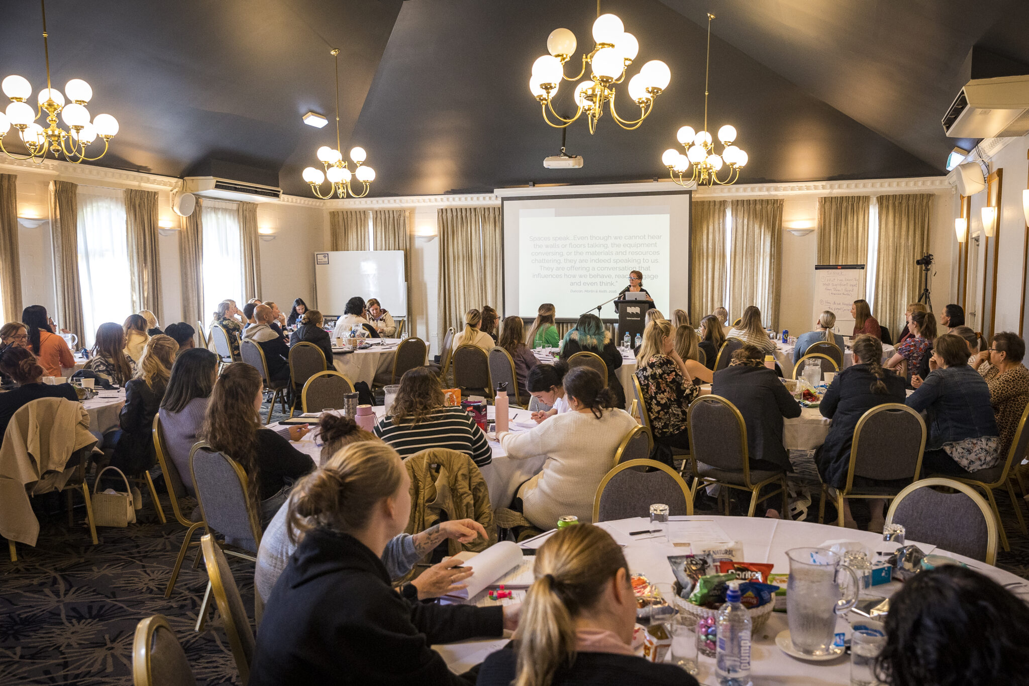 Room full of Sanctuary educators, learning with Kelly Goodsir.,