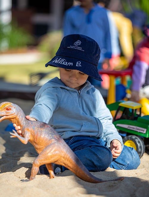 Boy playing with dinosaur toy — Early Learning Centre in Maudsland, QLD